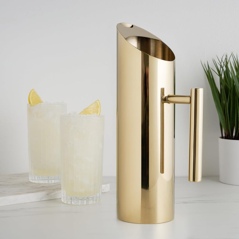 Viski Modern Stainless Steel Pitcher, Gold Plated Metal Carafe, Durable Cocktail Pitchers, Perfect for Serving at Any Party, Elegant Barware, Home Bar Accessories, 46 oz, Set of 1 - Image 5